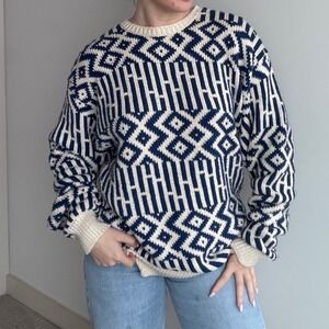 Vintage British Khaki 100% Cotton‎ Print Crewneck Sweater Size